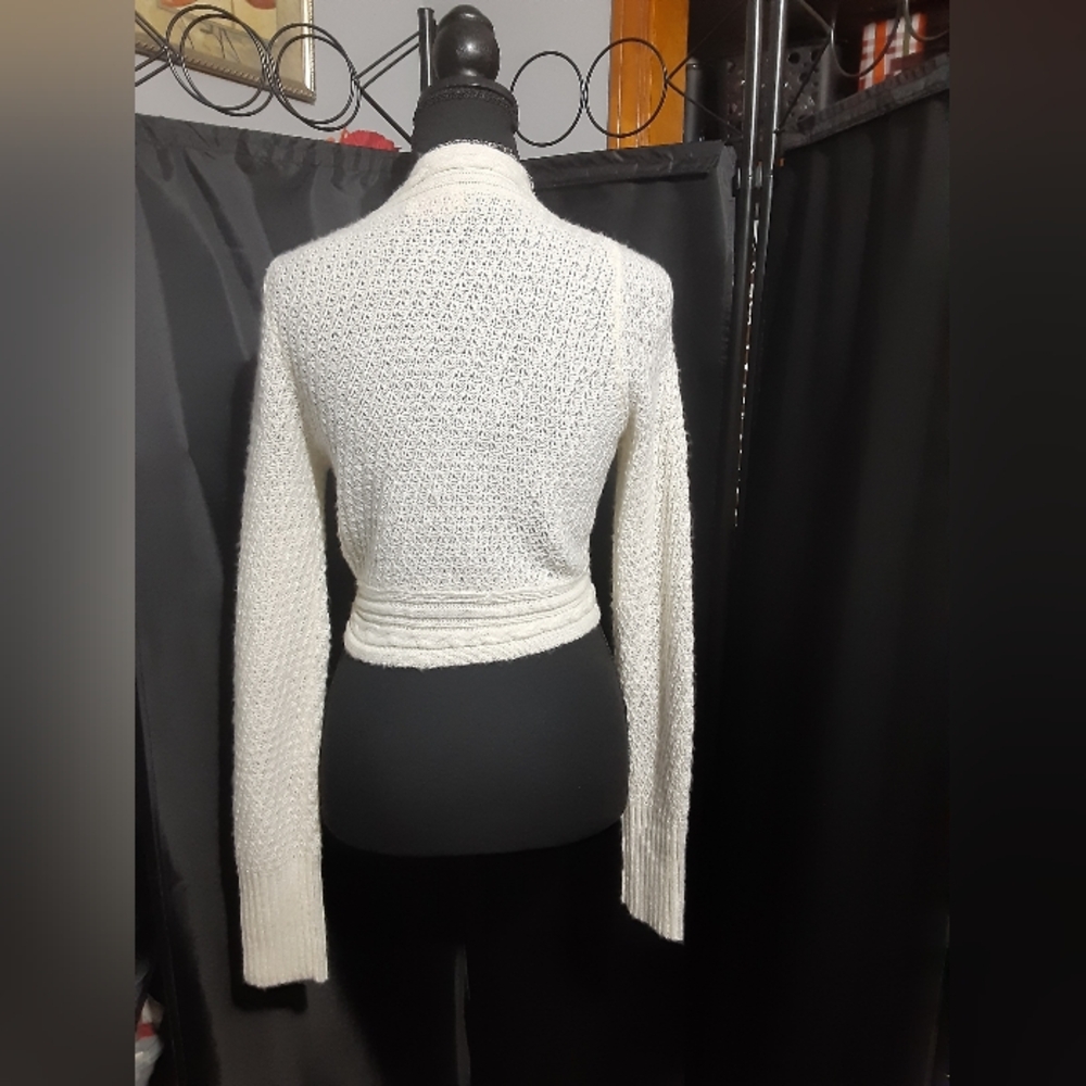 Candie's Cream Women's Cardigan Sweater Tie Up Size L Coquette Cottage - Picture 6 of 7